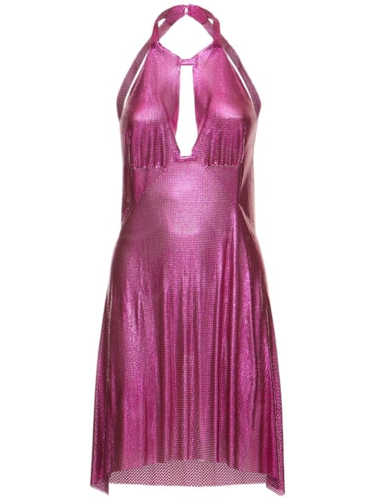 FANNIE SCHIAVONI: Stainless steel halter mini dress