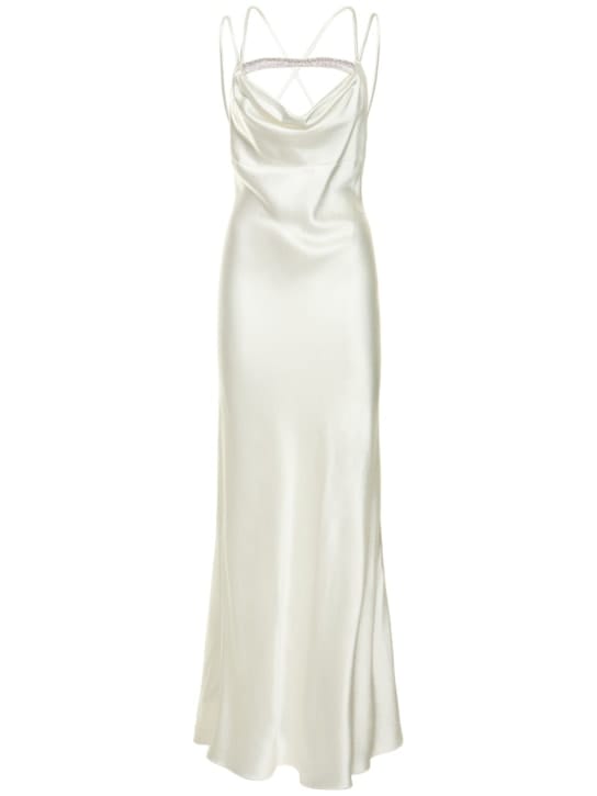 Nué: Vestido largo de raso con cristales