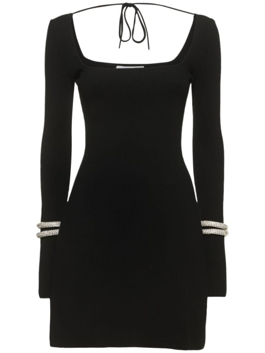 Mach & Mach: Ribbed knit mini dress with crystals