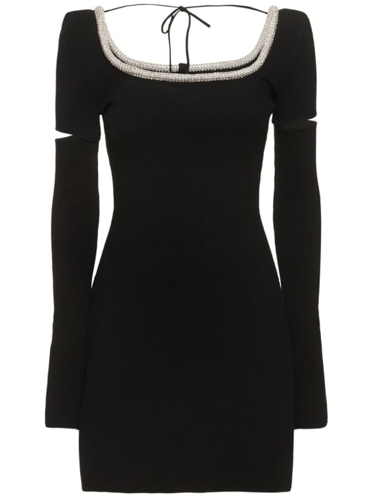 Mach & Mach: Robe courte en maille à cristaux