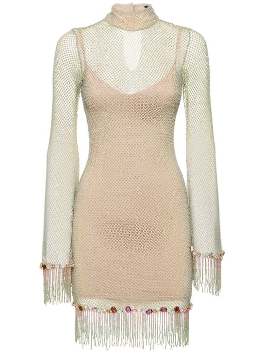 Patbo: Mini dress with crystals and fringes