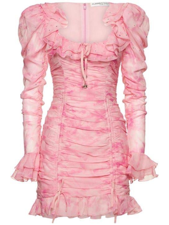 Alessandra Rich: Short silk dress with ruffles