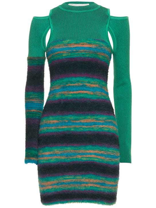 Andersson Bell: Vestido corto de punto con mangas asimétricas