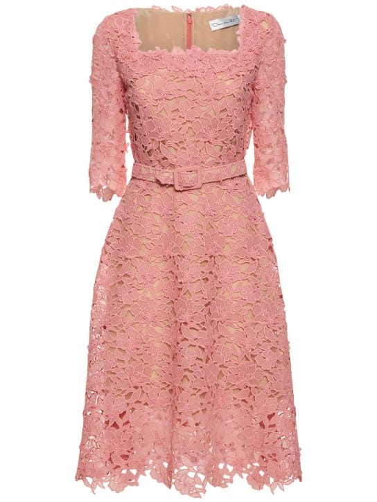 Oscar De La Renta: Vestido midi de encaje con cinturón