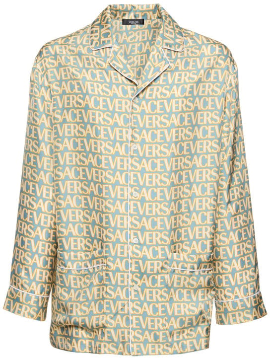 Versace: Monogram印花真丝斜纹衬衫