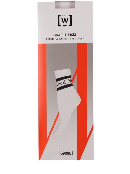 Wolford: Logo罗纹针织混棉袜子