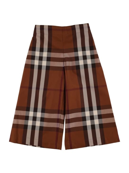 Burberry: 格纹印花棉质阔腿裤