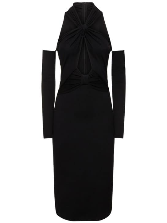 Giambattista Valli: 扭曲领子针织粘胶纤维迷笛连衣裙