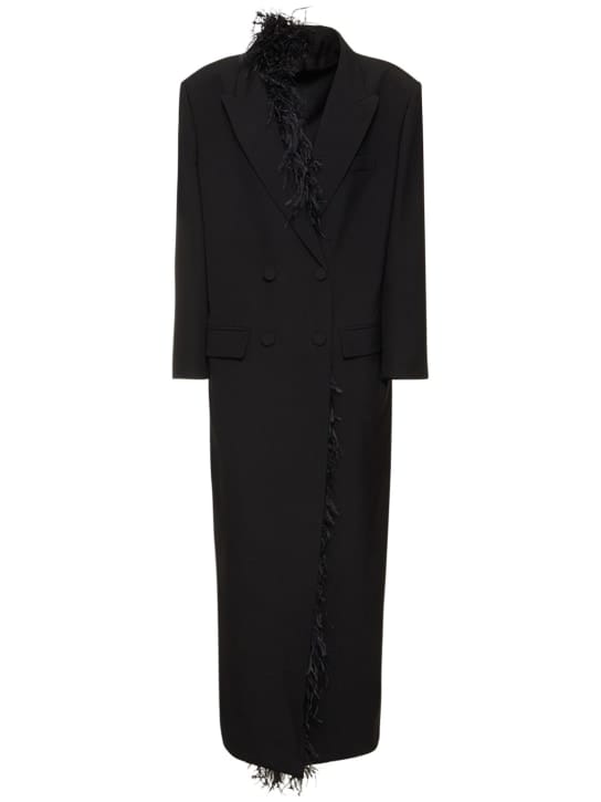 Valentino: 羽毛装饰双排扣羊毛大衣