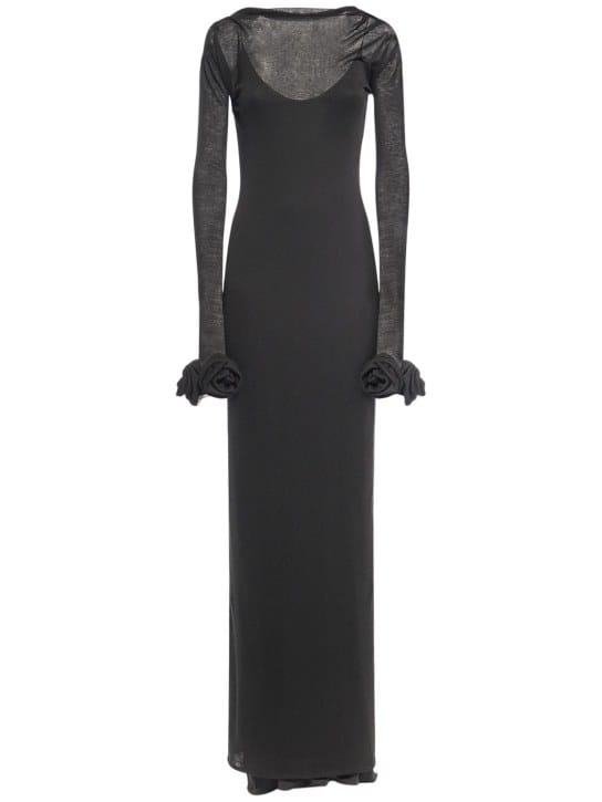Blumarine: Long dress with floral appliqu s