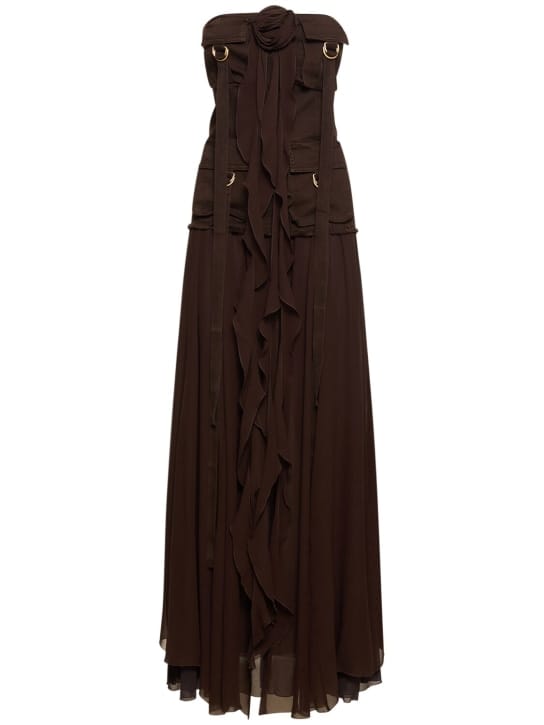 Blumarine: Silk maxi dress with ruffles