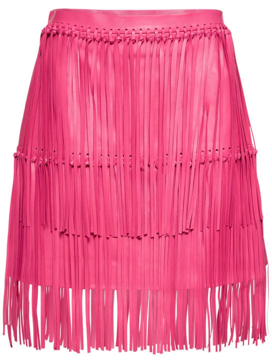 Oscar De La Renta: 流苏皮革高腰迷你短裙