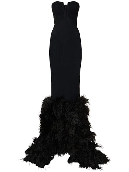 David Koma: Abito lungo strapless con piume