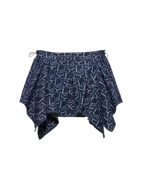 Ludovic de Saint Sernin: Monogram logo褶饰牛仔迷你短裙