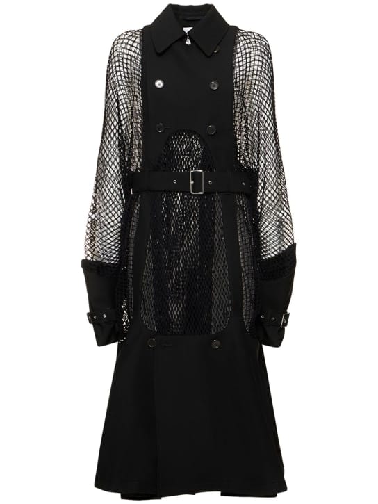 Noir Kei Ninomiya: 羊毛&马海毛网眼系腰带中长大衣