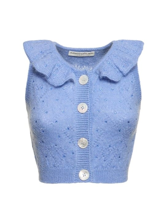 Alessandra Rich: 铆钉装饰马海毛针织短款马甲上衣
