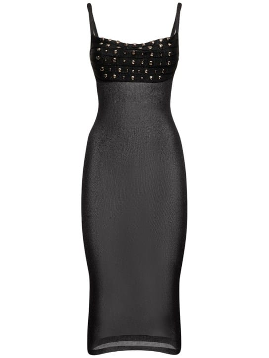 Alessandra Rich: Abito midi in maglia con borchie