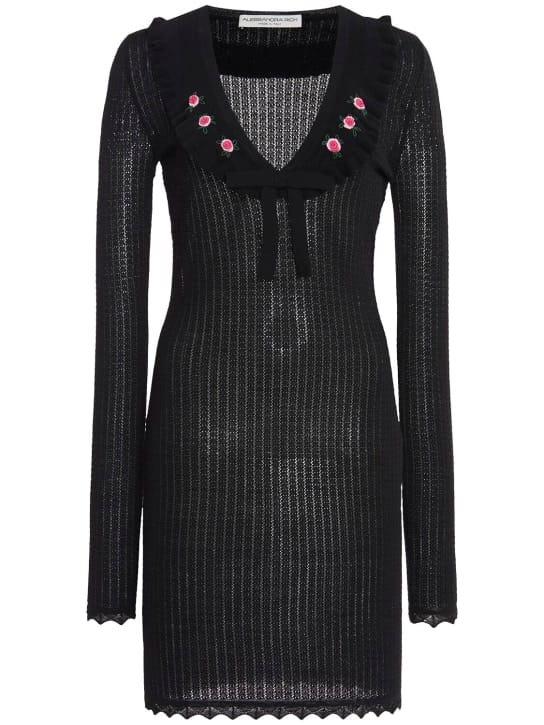 Alessandra Rich: 刺绣羊毛迷你连衣裙