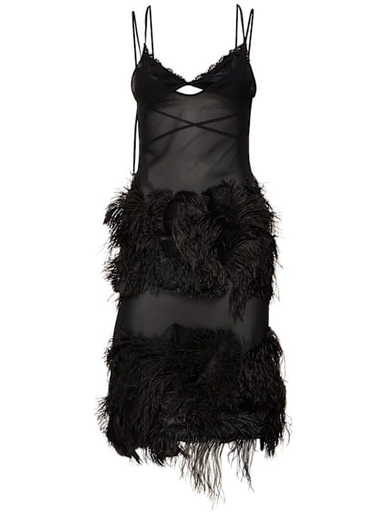 The Attico: Midi dress with ostrich feathers