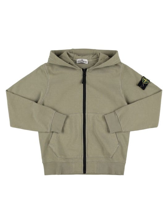 Stone Island Junior: 棉质平纹针织拉链开合连帽卫衣