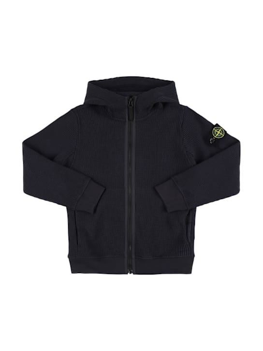 Stone Island Junior: 棉质拉链开合连帽卫衣