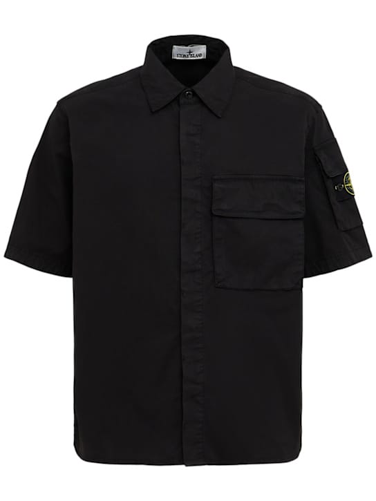 Stone Island: 弹性棉斜纹衬衫