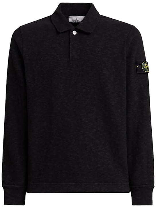 Stone Island: 带有罗纹领的长袖 Polo 衫