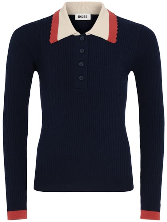 INDEE: Polo-Pullover aus Rippstrick