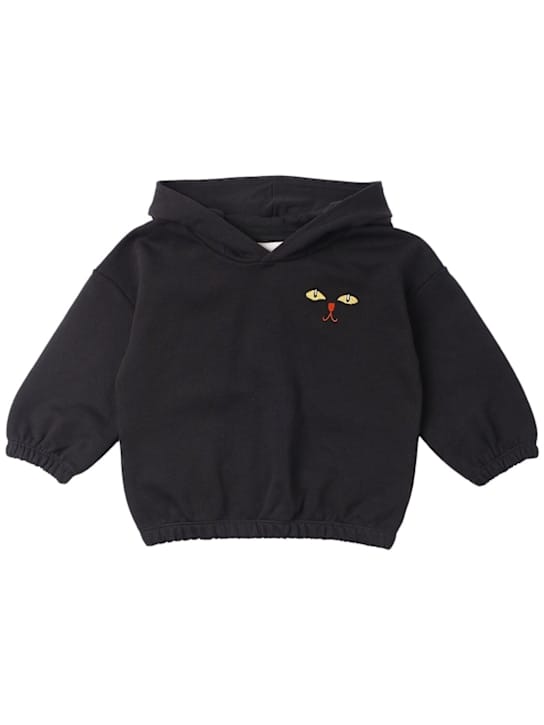 Mini Rodini: 猫图案有耳朵的有机棉连帽衫