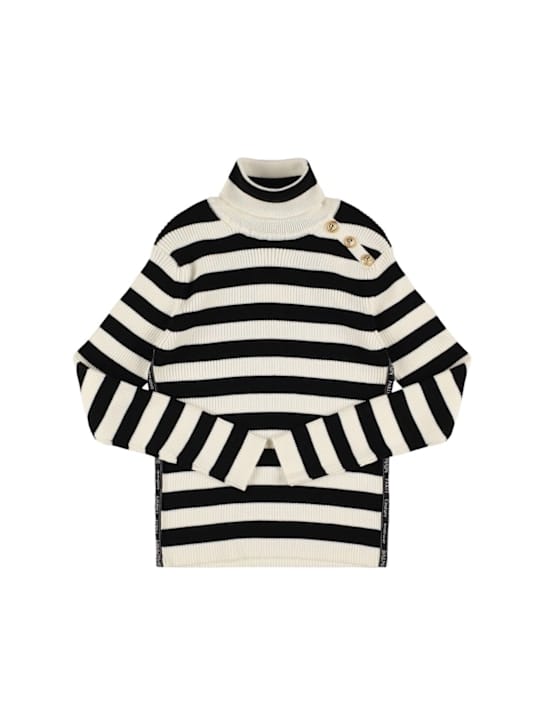 Balmain: 条纹羊毛和棉质高领衫