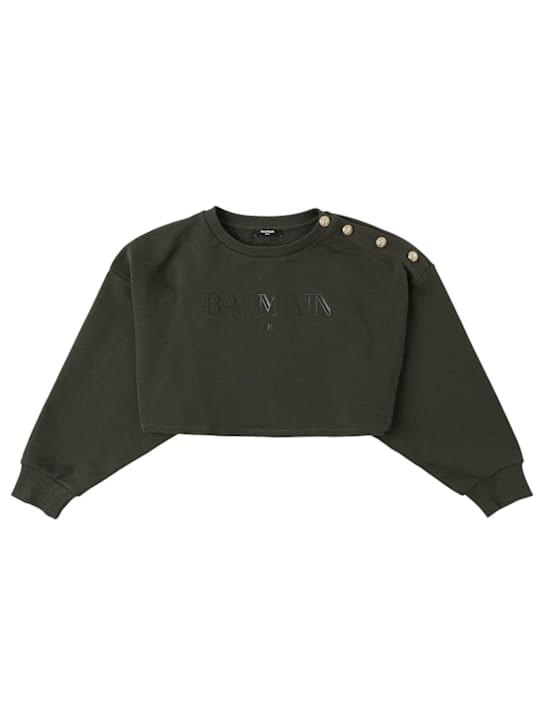 Balmain: 带LOGO的棉质短款卫衣