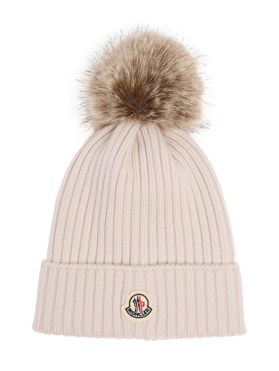 Moncler: 有毛球的处女羊毛针织帽
