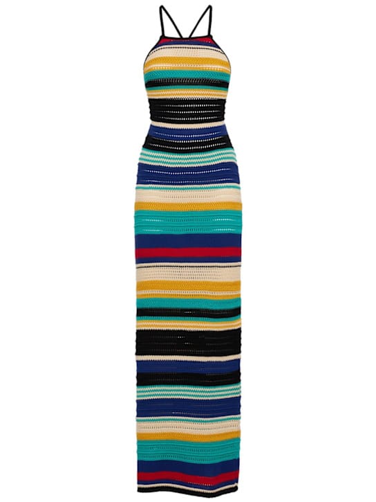 Laneus: Openwork knit cotton maxi dress