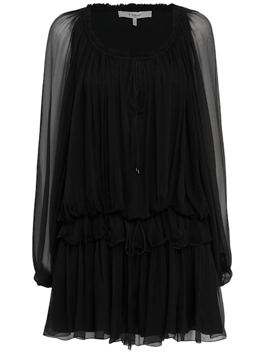 Chloé: Gathered silk mousseline mini dress