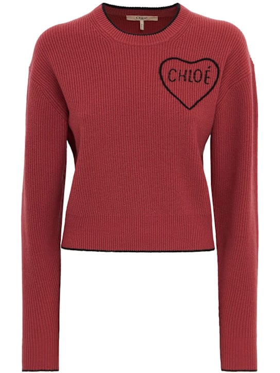 Chloé: 带刺绣心形的圆领毛衣