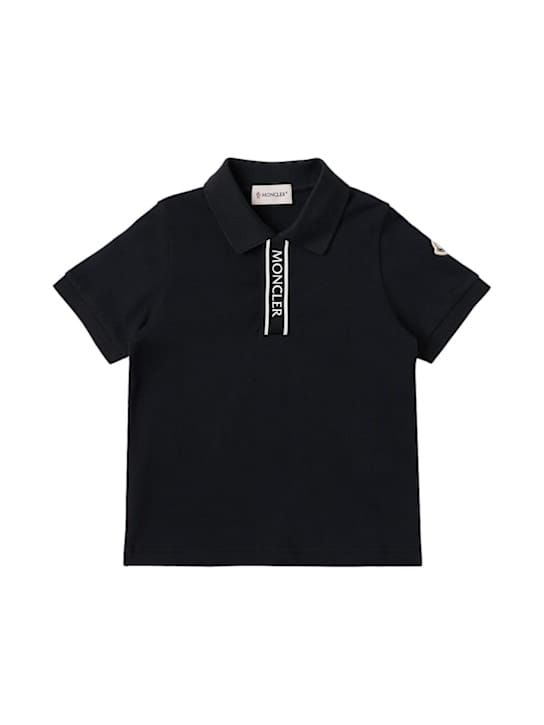 Moncler: 标志饰边的棉质平纹针织 polo 衫