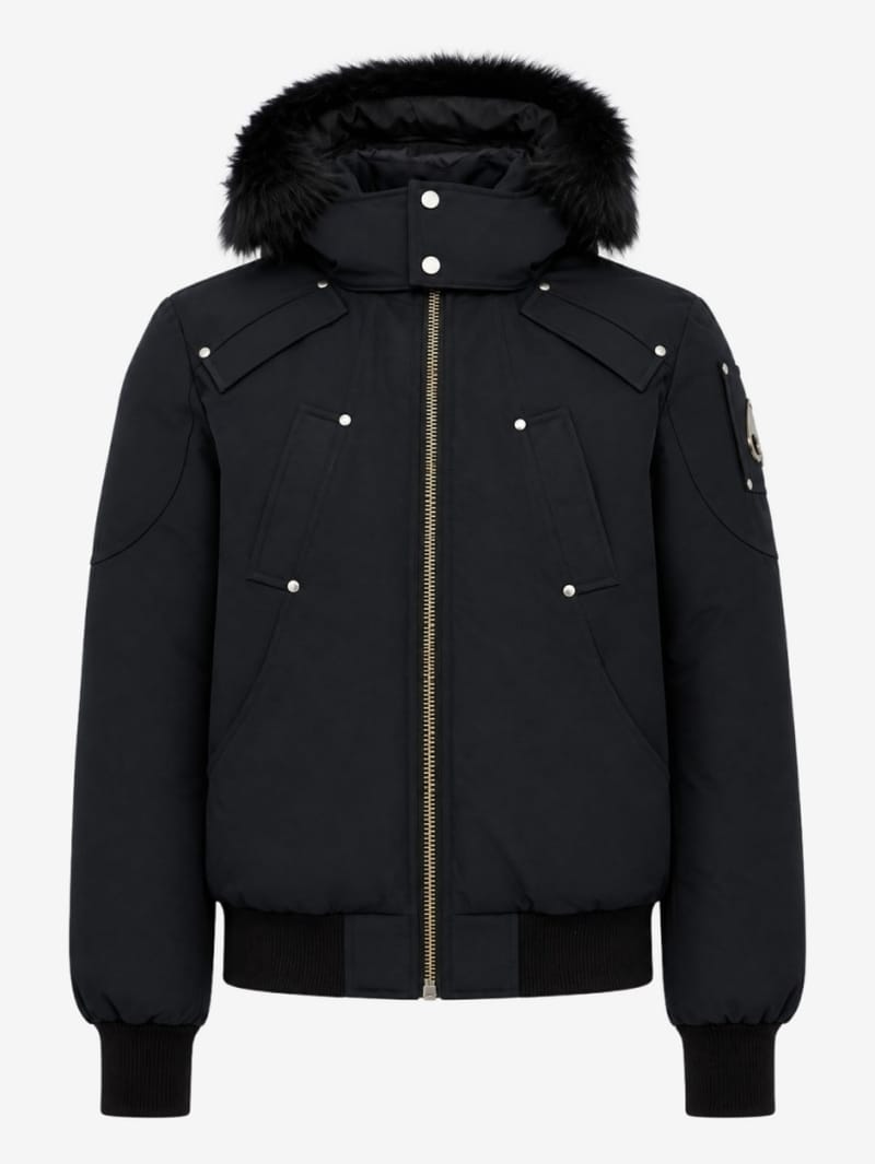 Moose Knuckles: Ballistic cotton down bomber w/ fur trim