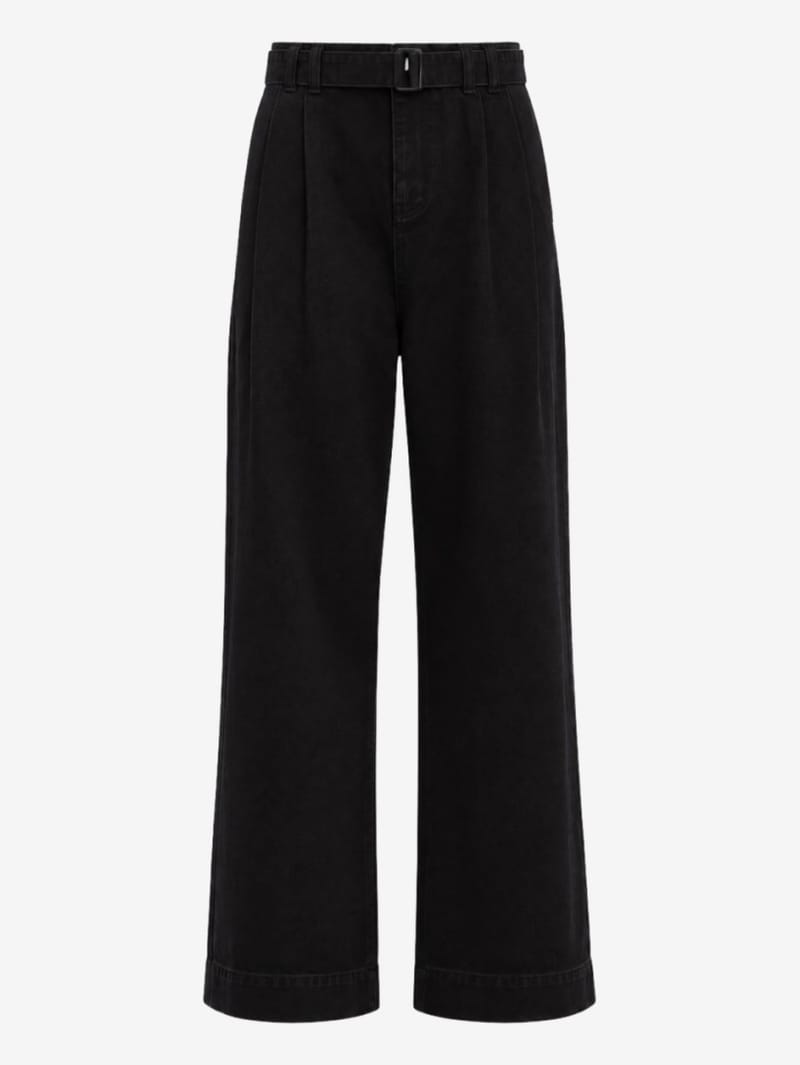 LA PISCINE: Belted pin-tuck denim pants