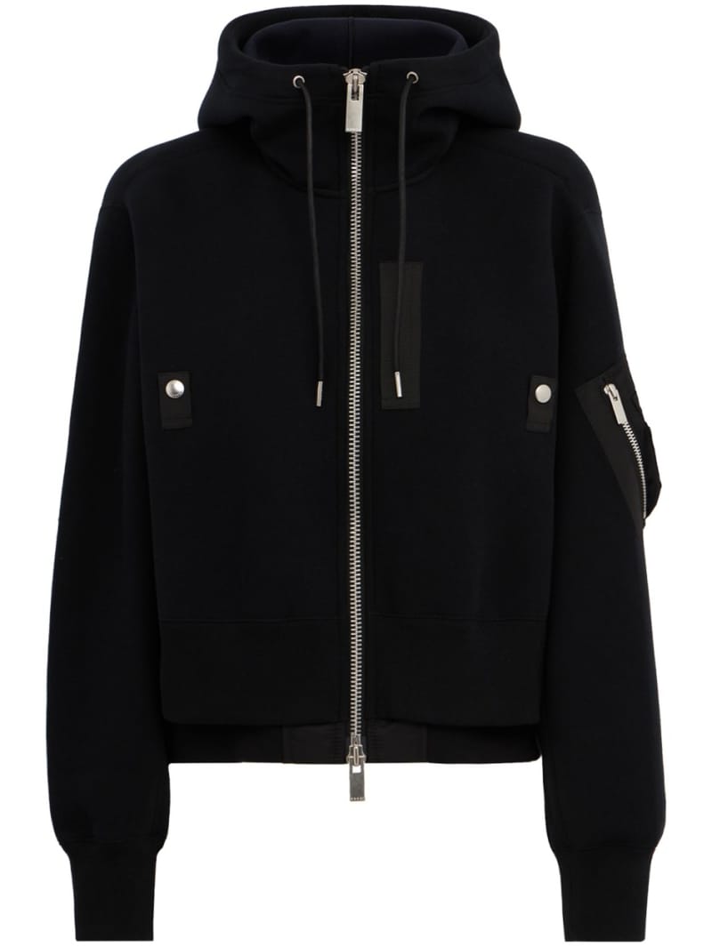 Sacai: Cropped nylon twill zip-up hoodie