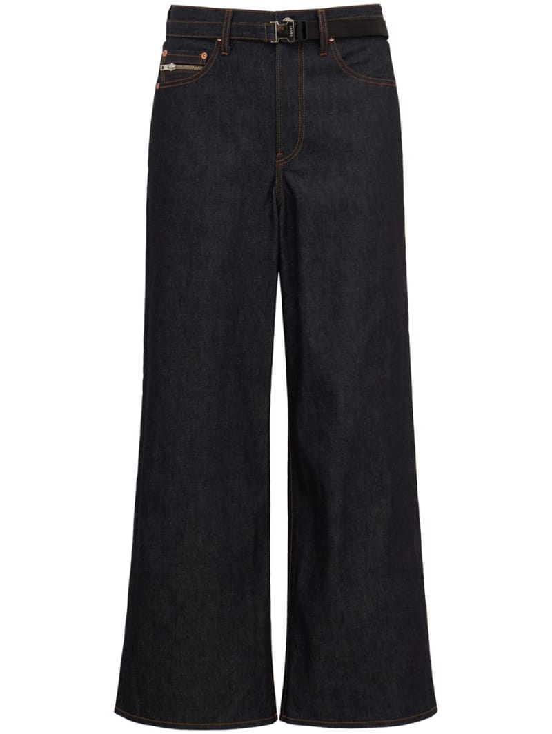 Sacai: 高腰宽腿牛仔裤