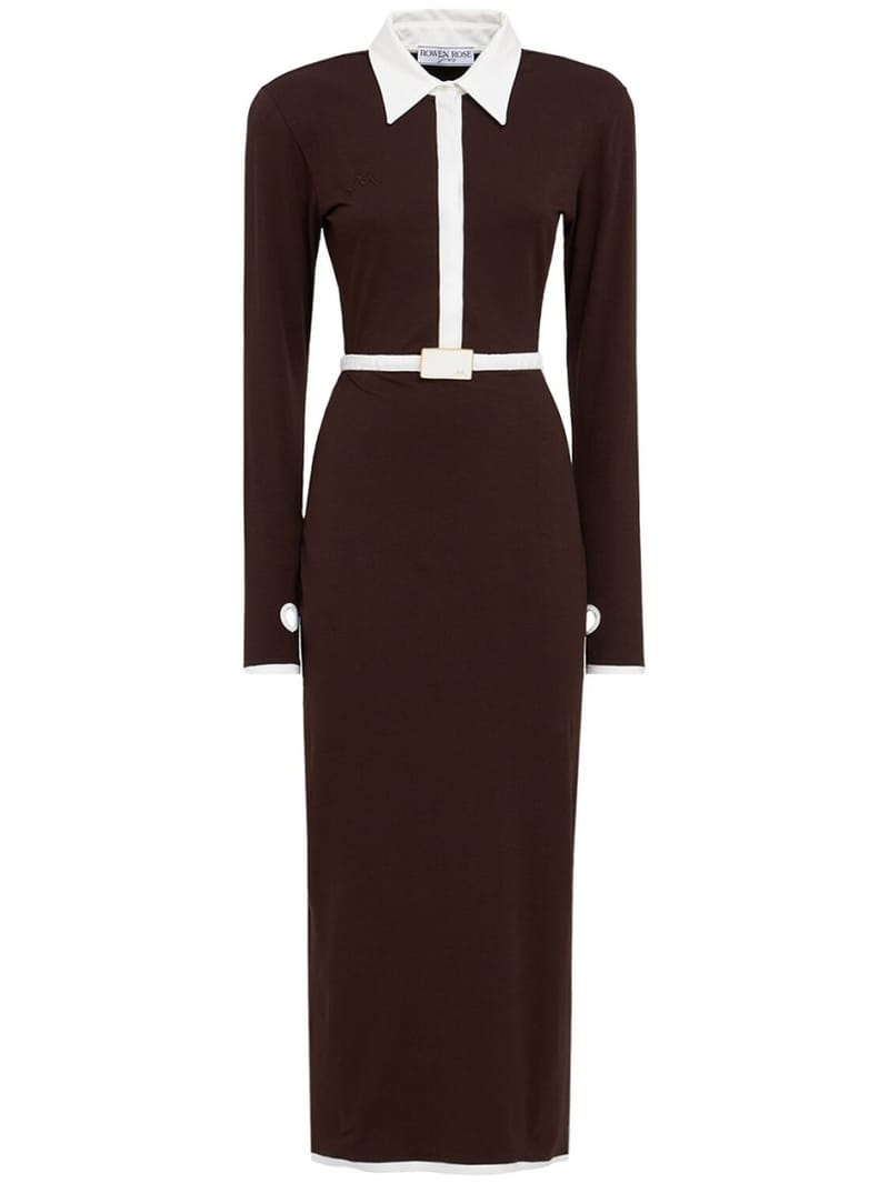 ROWEN ROSE: Abito midi polo in cotone con cintura