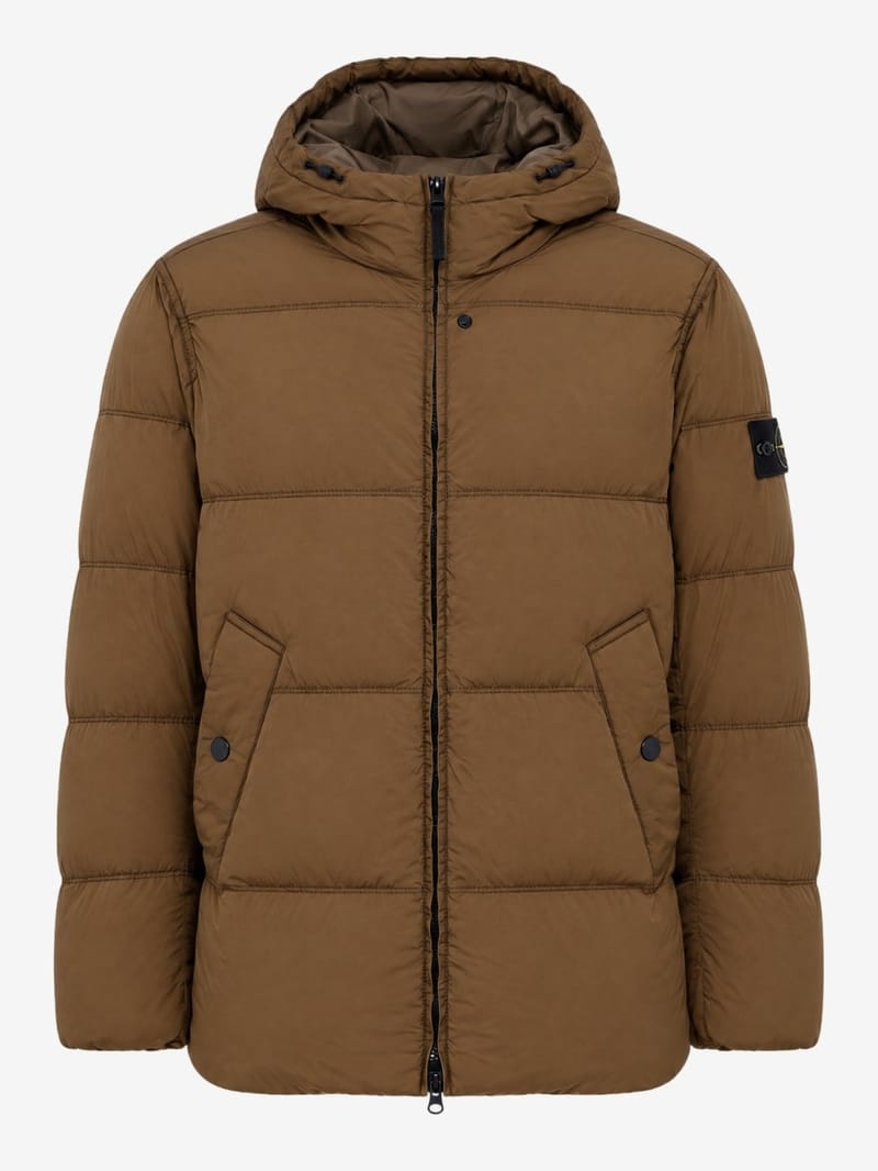Stone Island: Nylon hooded down jacket