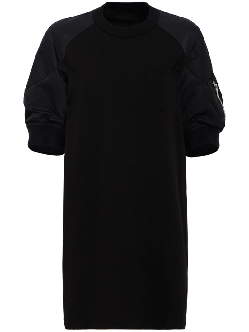 Sacai: 尼龙斜纹布 x 棉质涤纶连衣裙