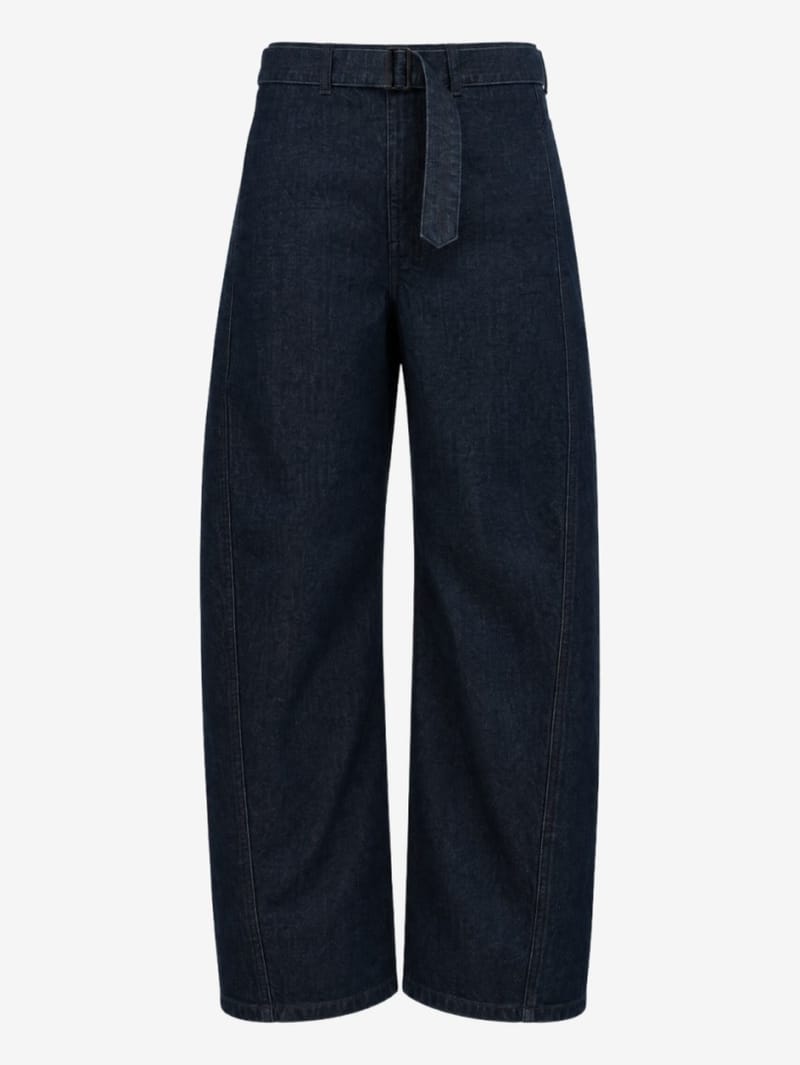 Lemaire: Twisted denim trousers with leather belt