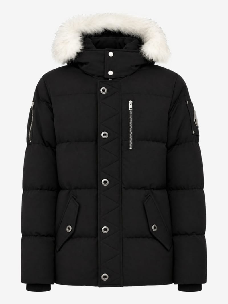 Moose Knuckles: Three-quarter cotton down jacket with shearling