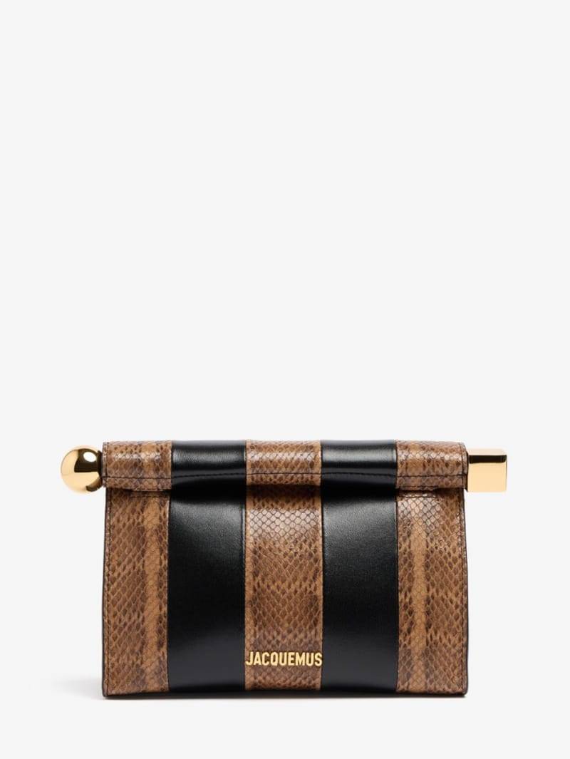 Jacquemus: Le Sac Rond Carre python print clutch