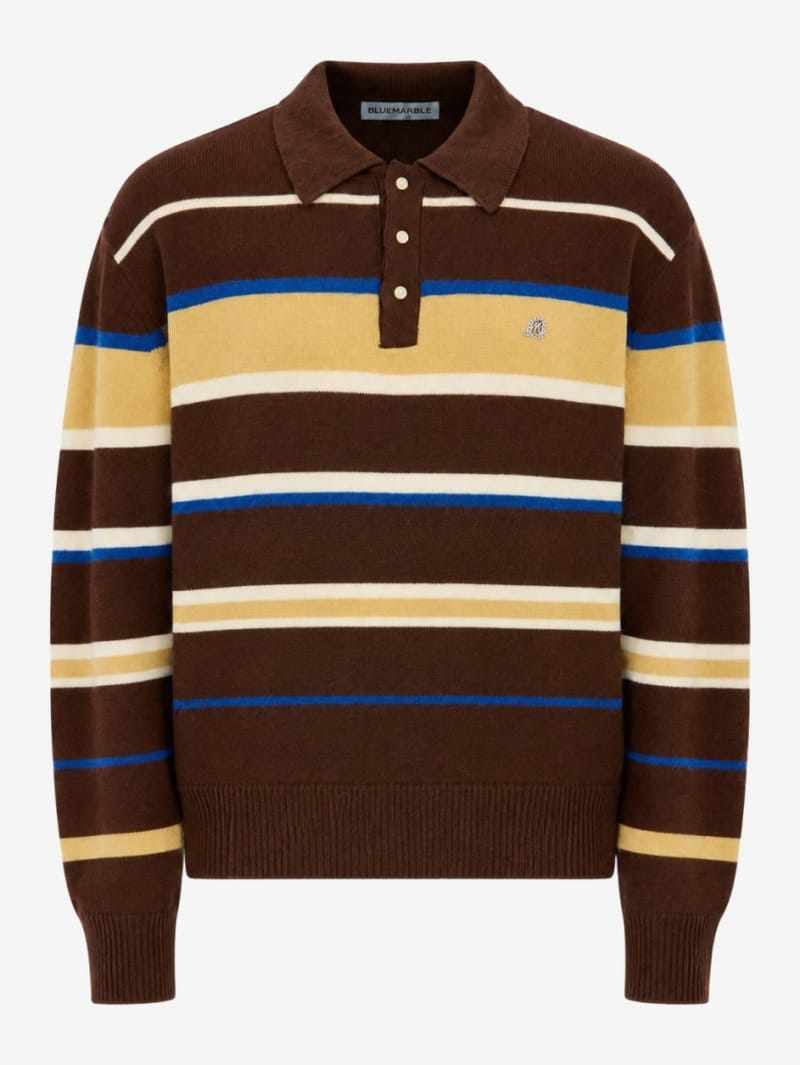 Bluemarble: Striped wool and mohair knit polo
