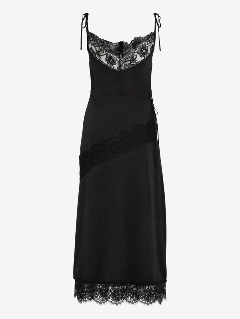 MSGM: Satin long dress with lace