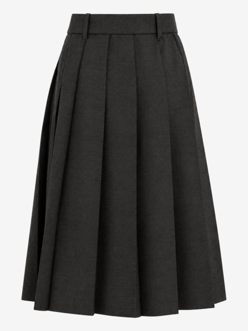MSGM - Wool pleated midi skirt with belt