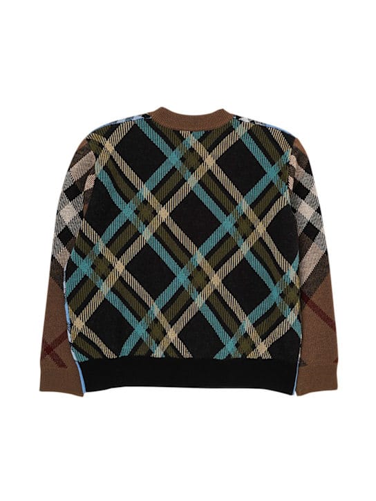Burberry: Contrast Check wool blend knit sweater
